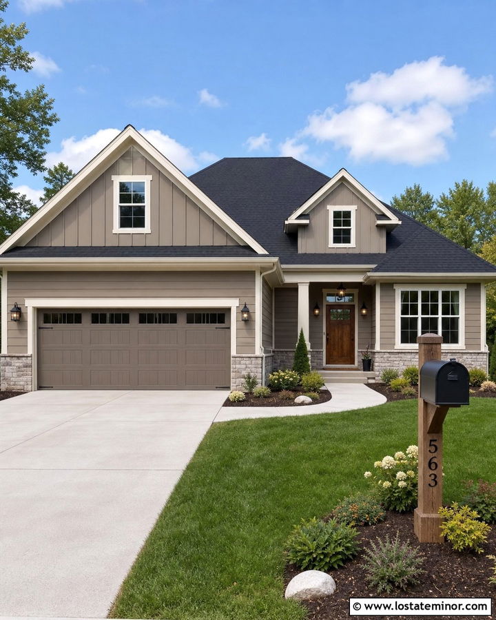 Taupe House With Mailbox And Garage Door - 30 Taupe House Design With Mailbox Ideas