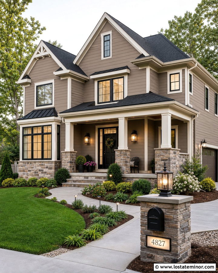 Taupe House With Mailbox And Lantern - 30 Taupe House Design With Mailbox Ideas