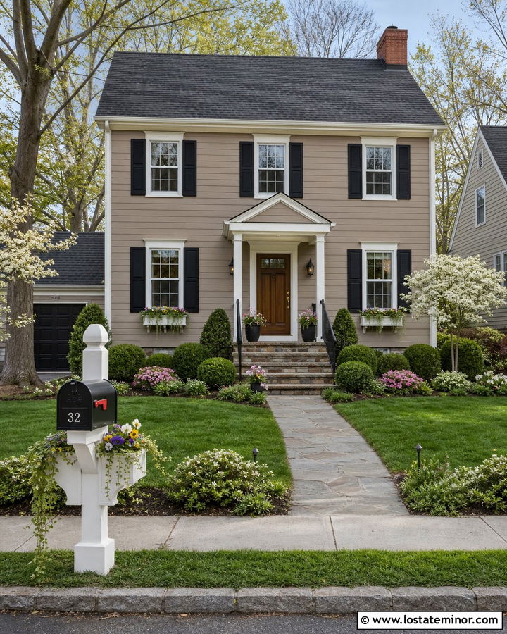 Taupe House With Mailbox And Planter - 30 Taupe House Design With Mailbox Ideas