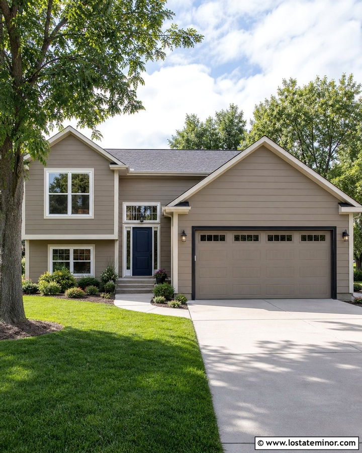 Taupe House With Matching Garage Door - 30 Taupe House Design With Accents Ideas