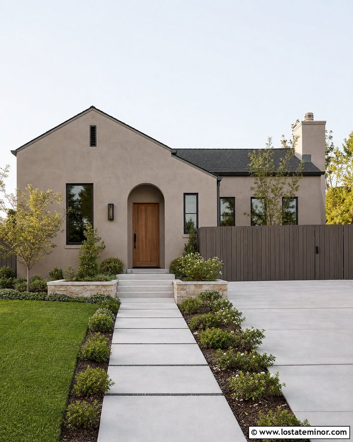 Taupe House With Matching Taupe Fence - 30 Taupe House Design With Fence Ideas