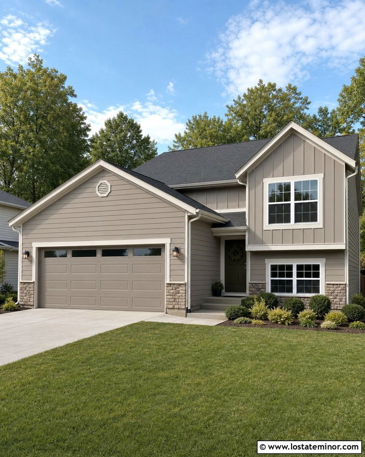 Taupe House With Matching Taupe Garage Door - 30 Taupe House Design With Garage Door Ideas