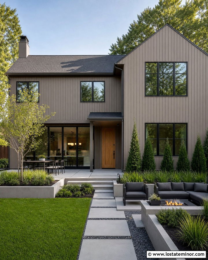 Taupe House With Modern Backyard Landscaping - 30 Taupe House Design With Backyard Ideas