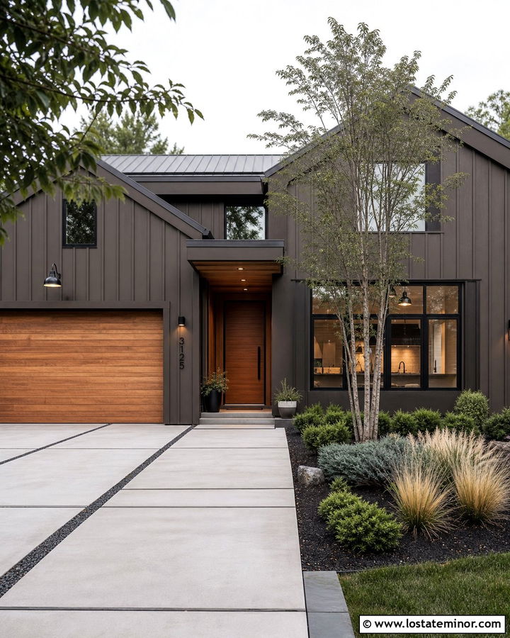 Taupe House With Modern Driveway - 30 Taupe House Design With Driveway Ideas