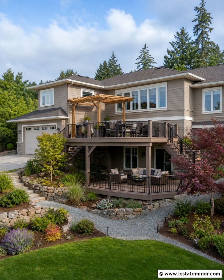 Taupe House With Multilevel Deck - 30 Taupe House Design With Deck Ideas