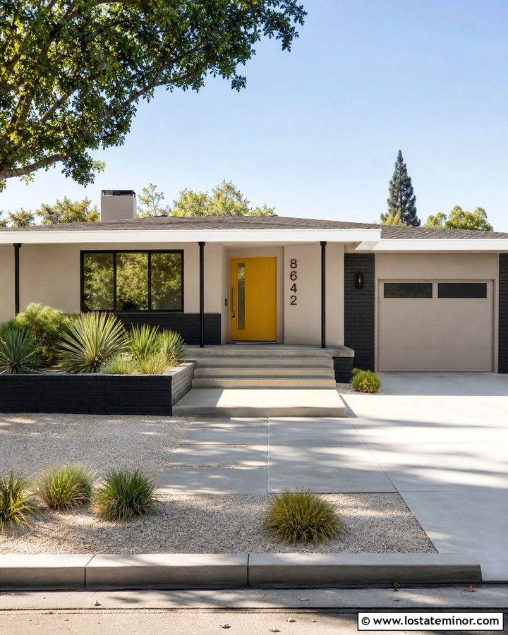 Taupe House With Mustard Yellow Front Door - 30 Taupe House Design With Front Door Ideas