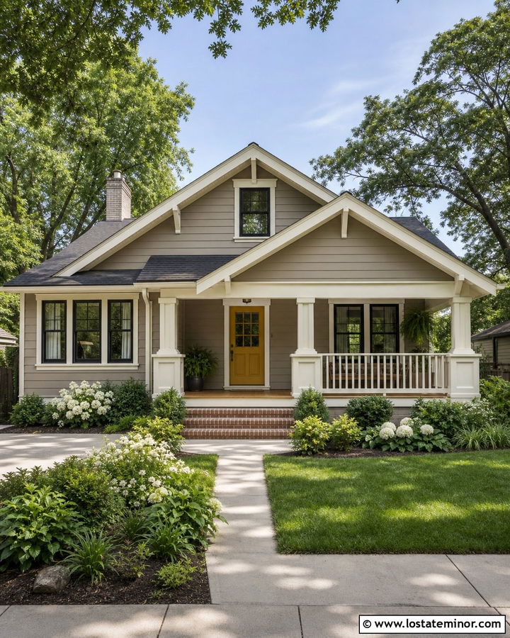 Taupe House With Mustard Yellow Front Door - 30 Taupe House Design With Entry Door Ideas