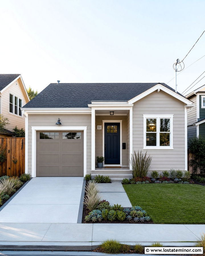 Taupe House With Narrow Driveway - 30 Taupe House Design With Driveway Ideas