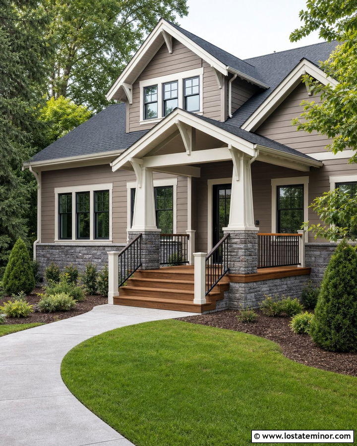 Taupe House With Natural Cedar Deck - 30 Taupe House Design With Deck Ideas