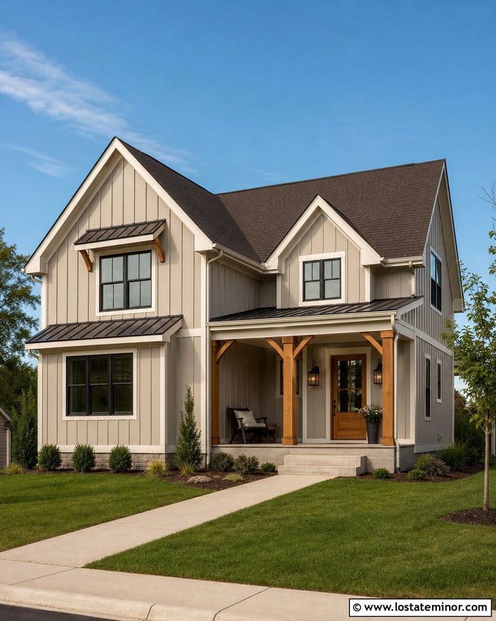 Taupe House With Natural Wood Front Door - 30 Taupe House Design With Front Door Ideas