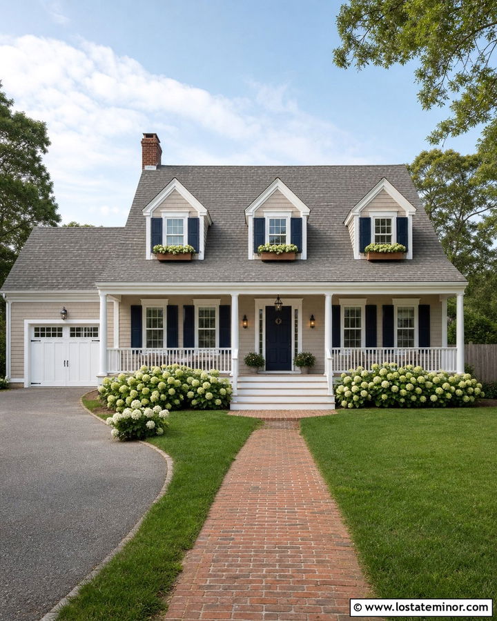 Taupe House With Navy Blue Front Door - 30 Taupe House Design With Entry Door Ideas