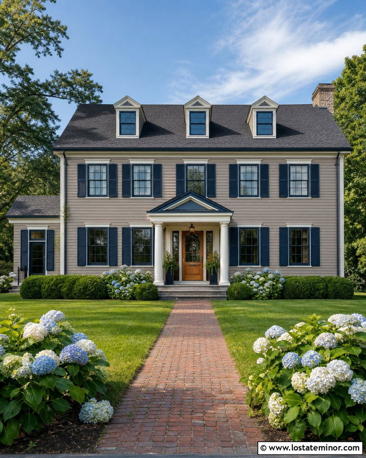 Taupe House With Navy Blue Trim - 30 Taupe House Design With Trim Ideas