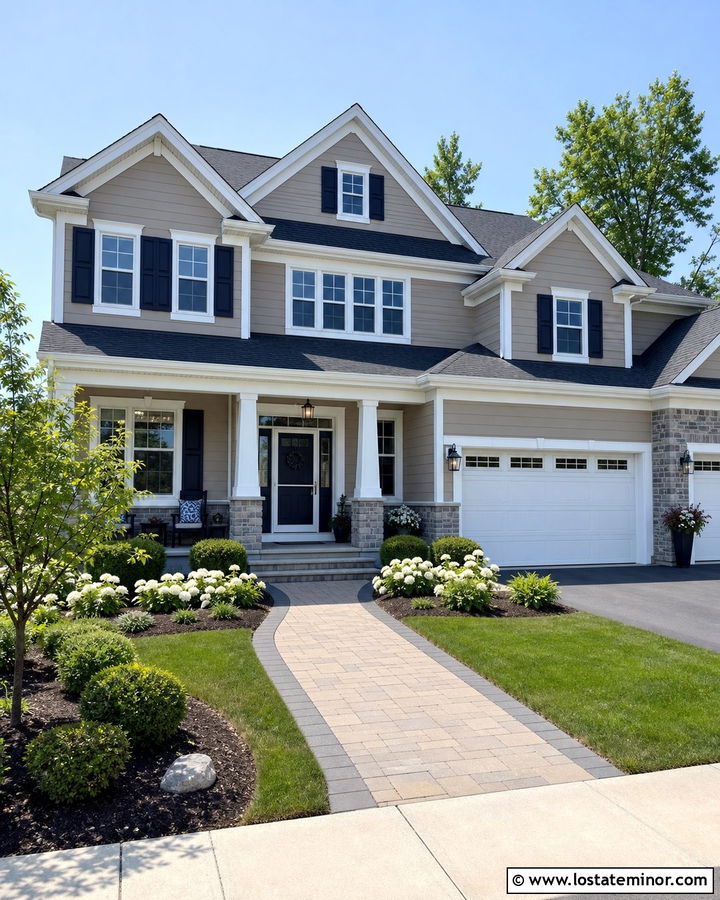 Taupe House With Navy Storm Screen Door - 30 Taupe House Design With Screen Door Ideas