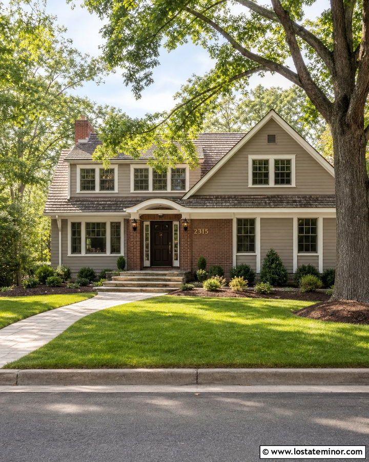 Taupe House With Numbers On Brick Entry - 30 Taupe House Design With House Numbers Ideas