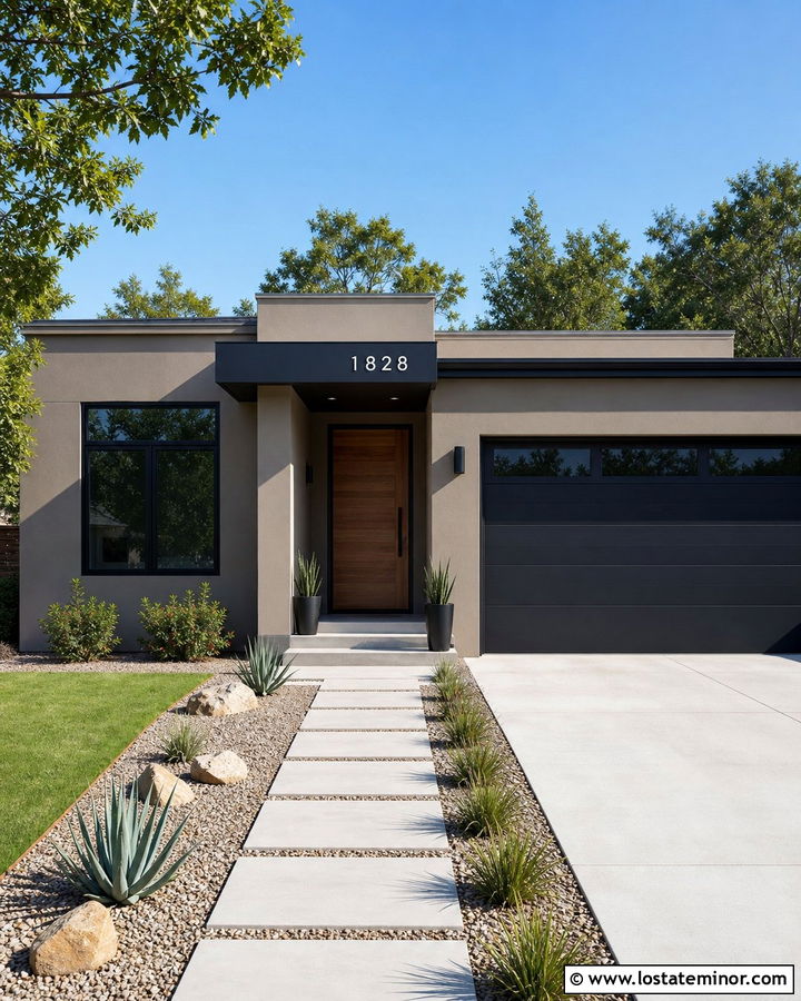 Taupe House With Numbers On Metal Awning - 30 Taupe House Design With House Numbers Ideas