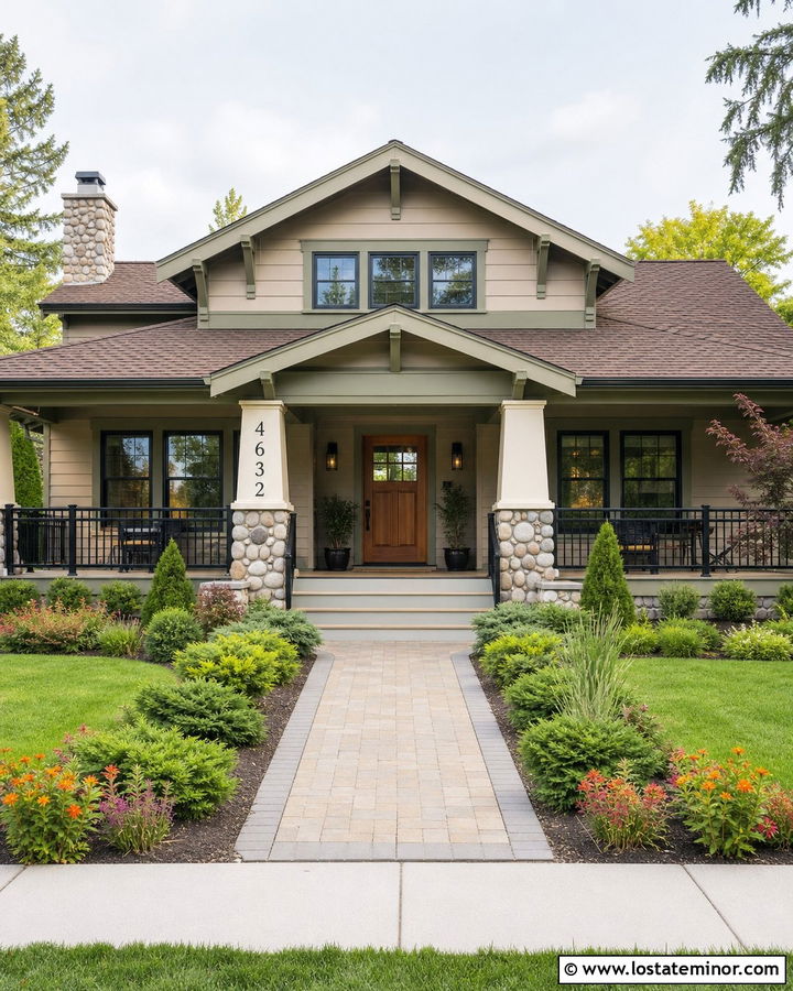 Taupe House With Numbers On Porch Column - 30 Taupe House Design With House Numbers Ideas