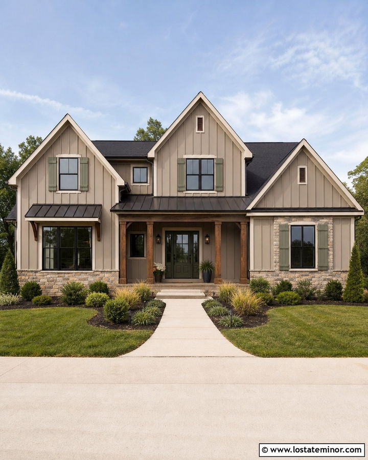 Taupe House With Olive Green Front Door - 30 Taupe House Design With Entry Door Ideas