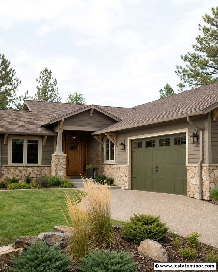 Taupe House With Olive Green Garage Door - 30 Taupe House Design With Garage Door Ideas
