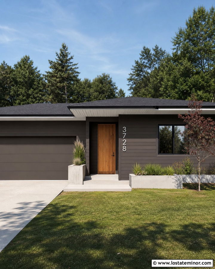 Taupe House With Oversized White Numbers - 30 Taupe House Design With House Numbers Ideas