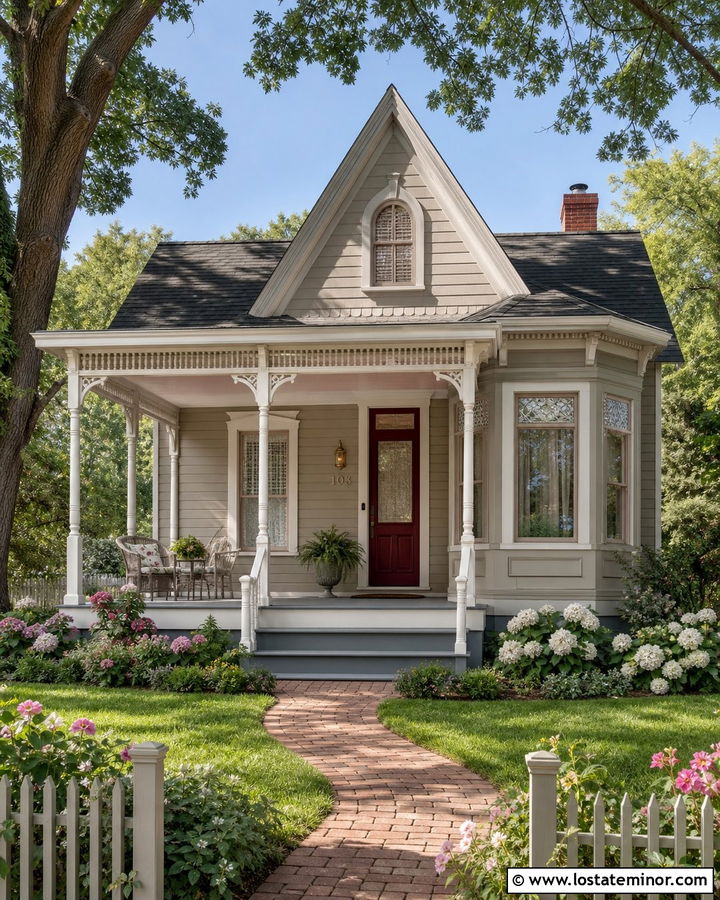 Taupe House With Pale Pink Porch Ceiling - 30 Taupe House Design With Porch Ceiling Ideas