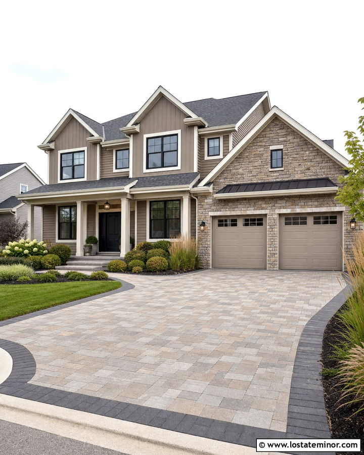 Taupe House With Paver Driveway - 30 Taupe House Design With Driveway Ideas