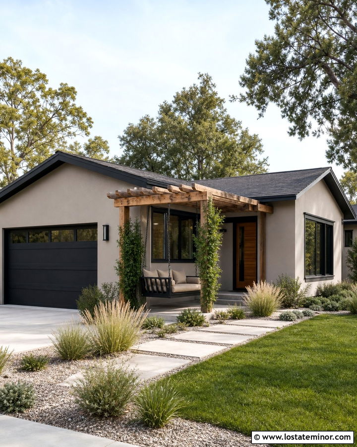Taupe House With Pergola Swing - 30 Taupe House Design With Swing Ideas
