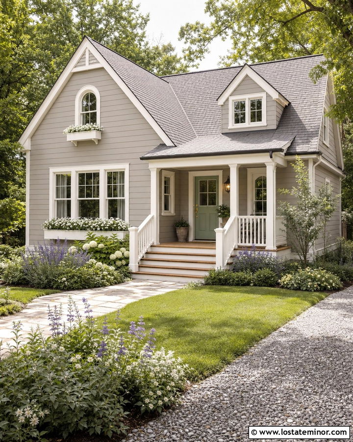 Taupe House With Pistachio Green Front Door - 30 Taupe House Design With Entry Door Ideas