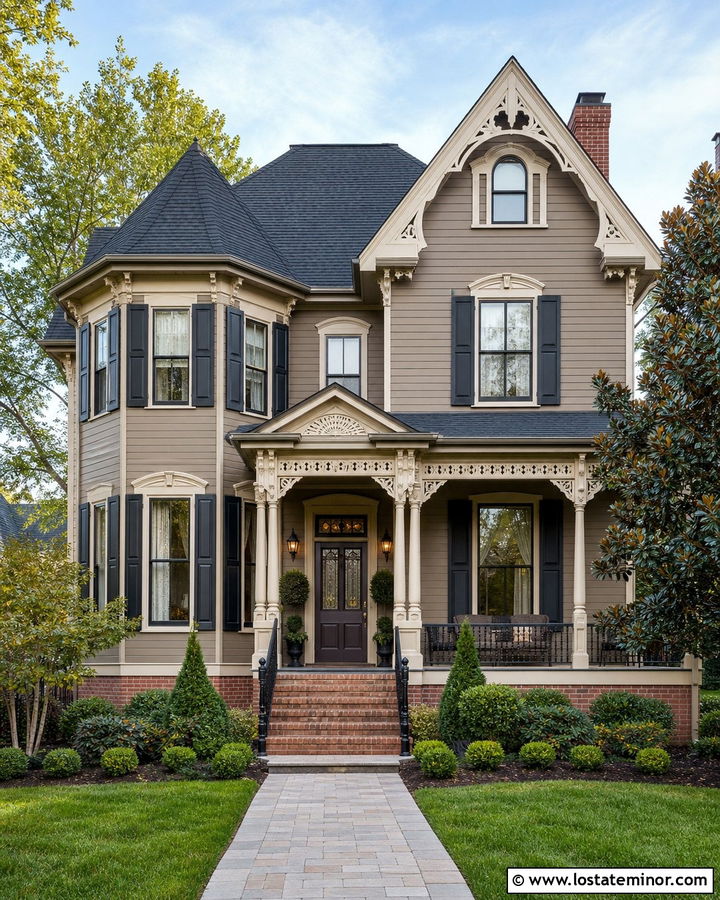Taupe House With Plum Front Door - 30 Taupe House Design With Entry Door Ideas