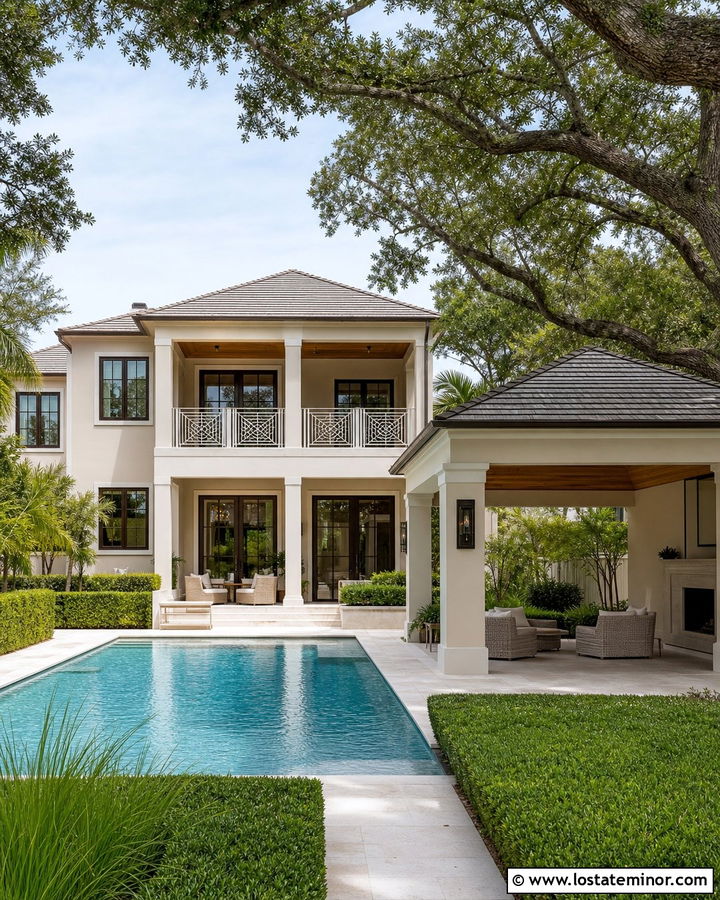 Taupe House With Poolside Cabana - 30 Taupe House Design With Backyard Ideas