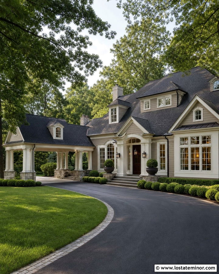 Taupe House With Porte Cochere - 30 Taupe House Design With Carport Ideas