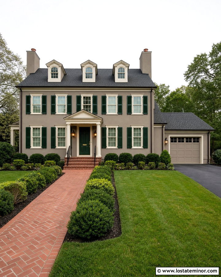 Taupe House With Raised Panel Shutters - 30 Taupe House Design With Shutters Ideas