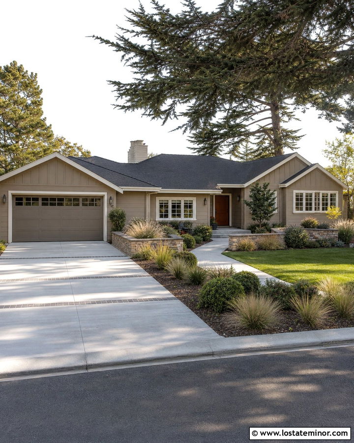 Taupe House With Ranch Driveway - 30 Taupe House Design With Driveway Ideas
