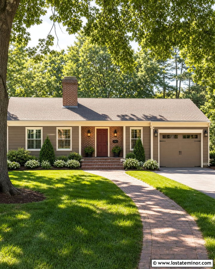 Taupe House With Red Brick Accents - 30 Taupe House Design With Accents Ideas