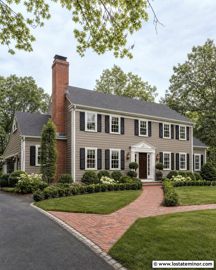 Taupe House With Red Brick Chimney - 30 Taupe House Design With Chimney Ideas