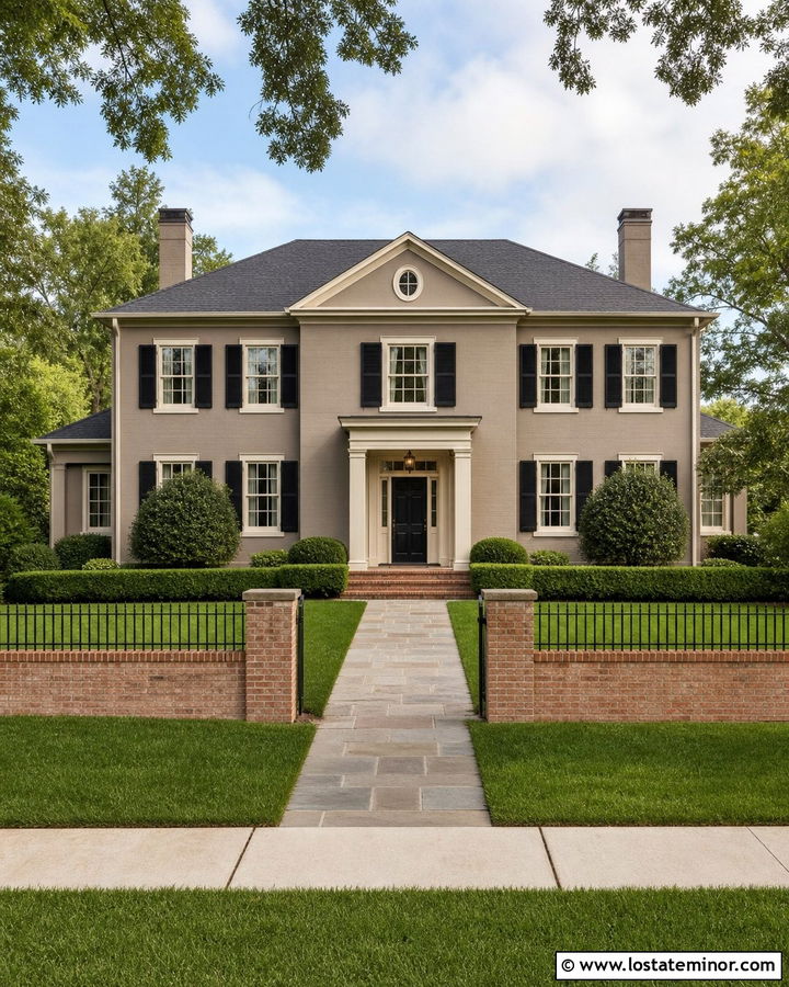 Taupe House With Red Brick Fence - 30 Taupe House Design With Fence Ideas