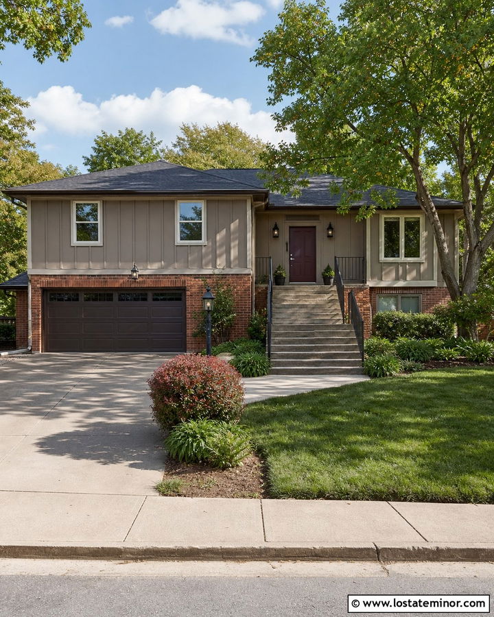 Taupe House With Red Brick Roof Accents - 30 Taupe House Design With Roof Ideas