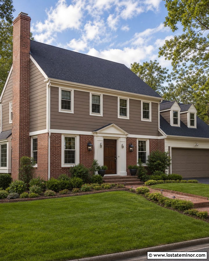 Taupe House With Red Brick - 30 Taupe House Design With Brick Accents Ideas