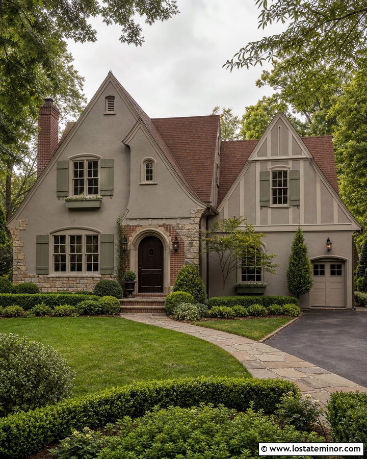 Taupe House With Red Brown Roof Shingles - 30 Taupe House Design With Shingles Ideas