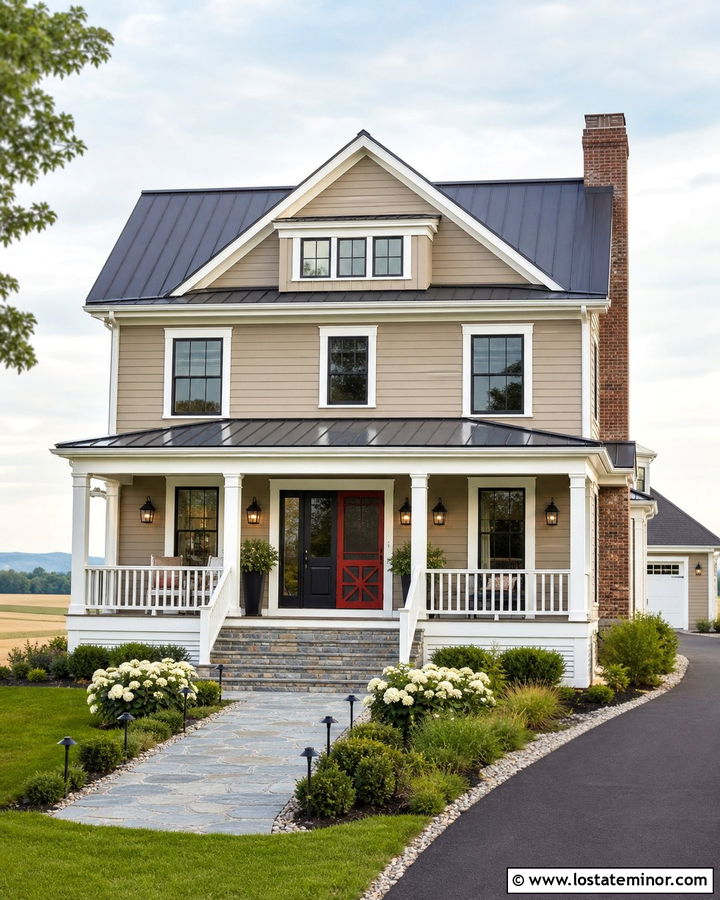 Taupe House With Red Screen Door - 30 Taupe House Design With Screen Door Ideas