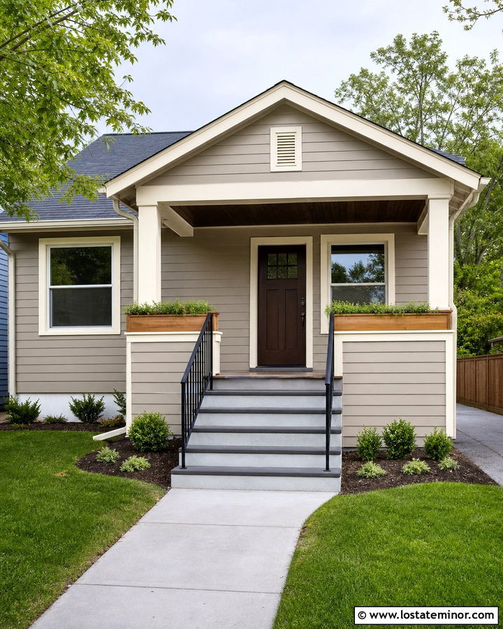 Taupe House With Resurfaced Concrete Steps - 30 Taupe House Design With Steps Ideas