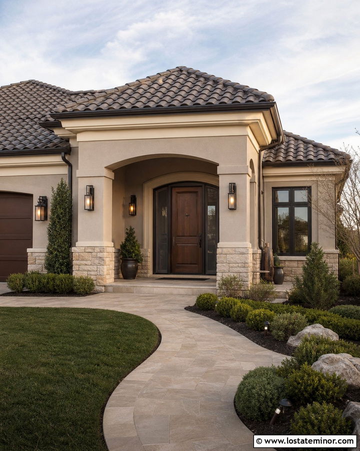 Taupe House With Retractable Bronze Screen Door - 30 Taupe House Design With Screen Door Ideas