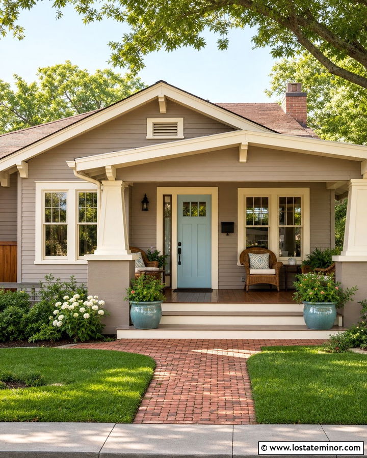 Taupe House With Robins Egg Blue Front Door - 30 Taupe House Design With Front Door Ideas
