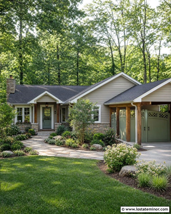 Taupe House With Sage Green Carport Accents - 30 Taupe House Design With Carport Ideas