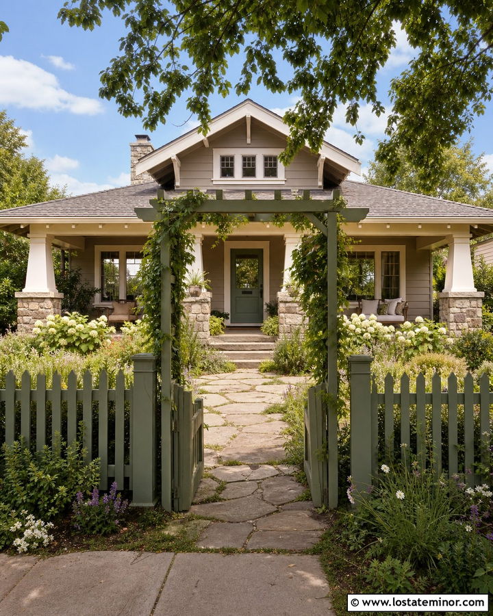 Taupe House With Sage Green Fence - 30 Taupe House Design With Fence Ideas