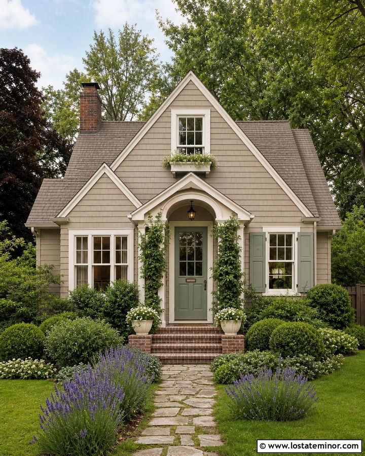 Taupe House With Sage Green Front Door - 30 Taupe House Design With Front Door Ideas