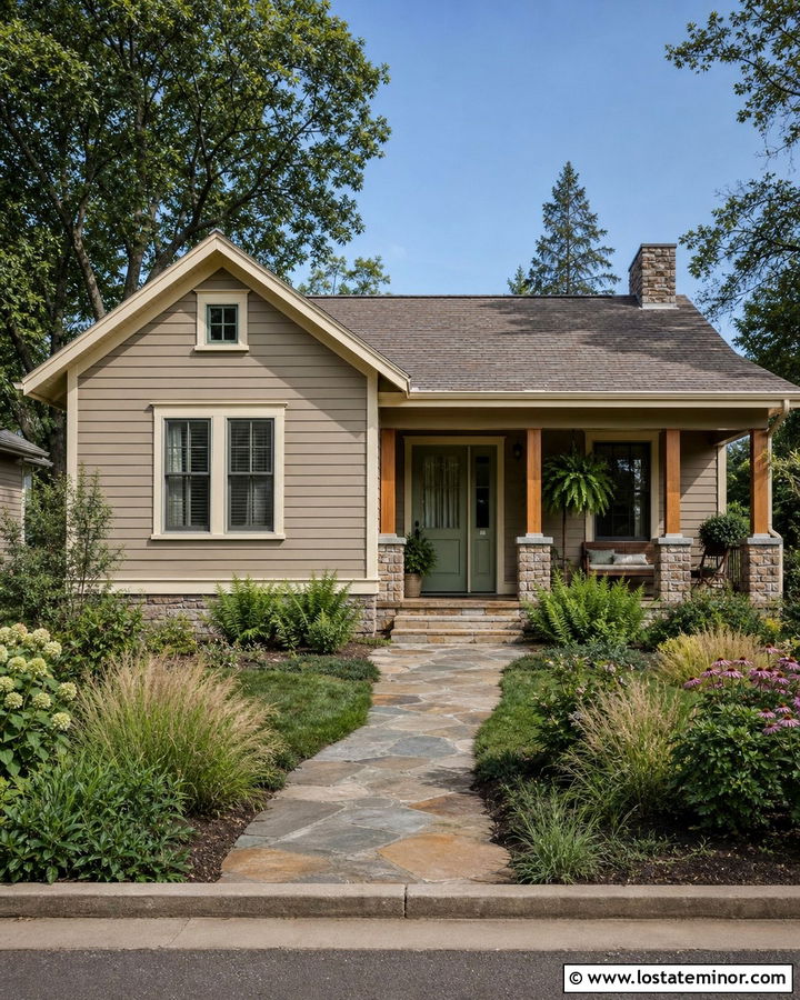 Taupe House With Sage Green Storm Door - 30 Taupe House Design With Storm Door Ideas