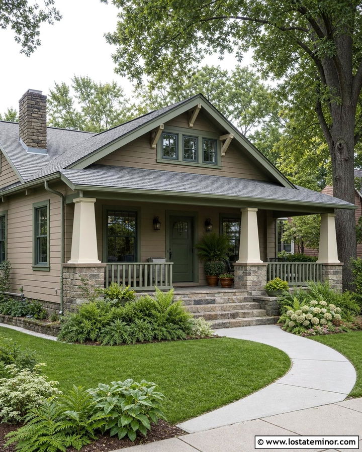 Taupe House With Sage Green Trim - 30 Taupe House Design With Trim Ideas