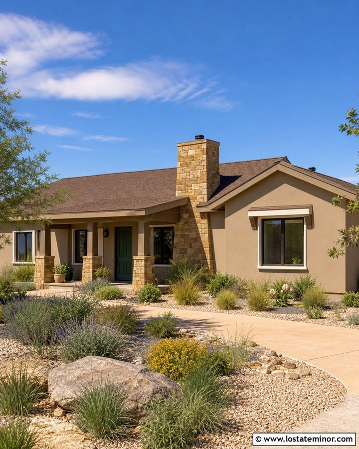 Taupe House With Sandstone Chimney - 30 Taupe House Design With Chimney Ideas