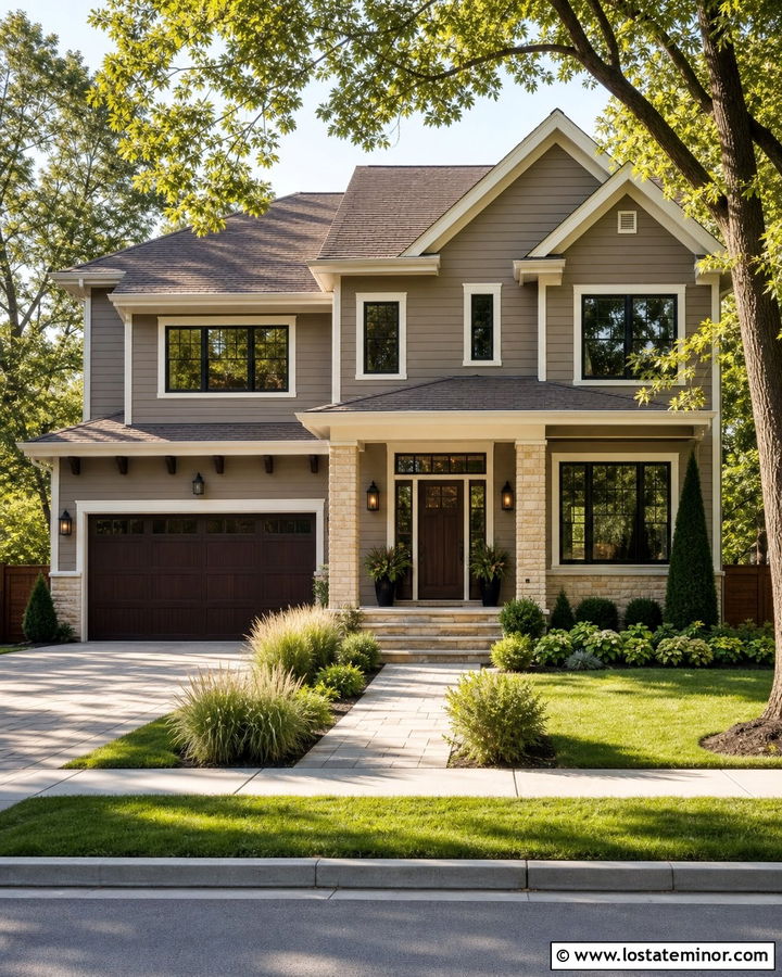 Taupe House With Sandstone Wainscoting - 30 Stone House Design With Wainscoting Ideas