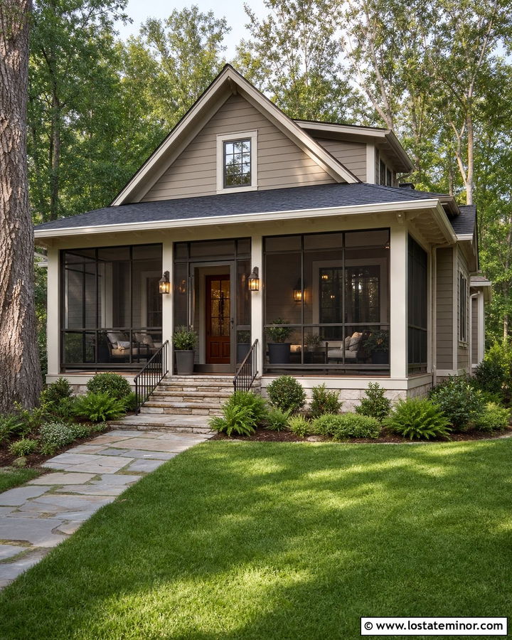 Taupe House With Screened Front Porch - 30 Taupe House Design With Front Porch Ideas